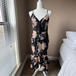 Lulu's Black Maxi Slip Dress with Peach Floral Print